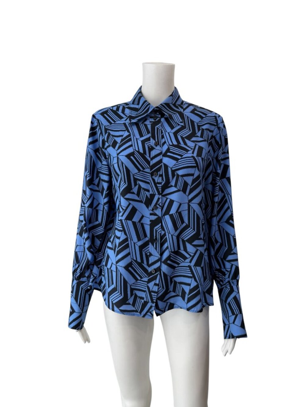 $1490 Chloe FW 2018 Blue Geometric Silk Blouse Top size 4/36 - Picture 5 of 13